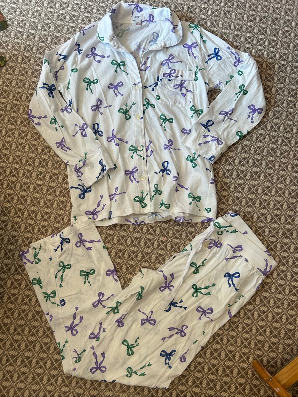 J Crew Women’s White Bow-Print Pajama Set